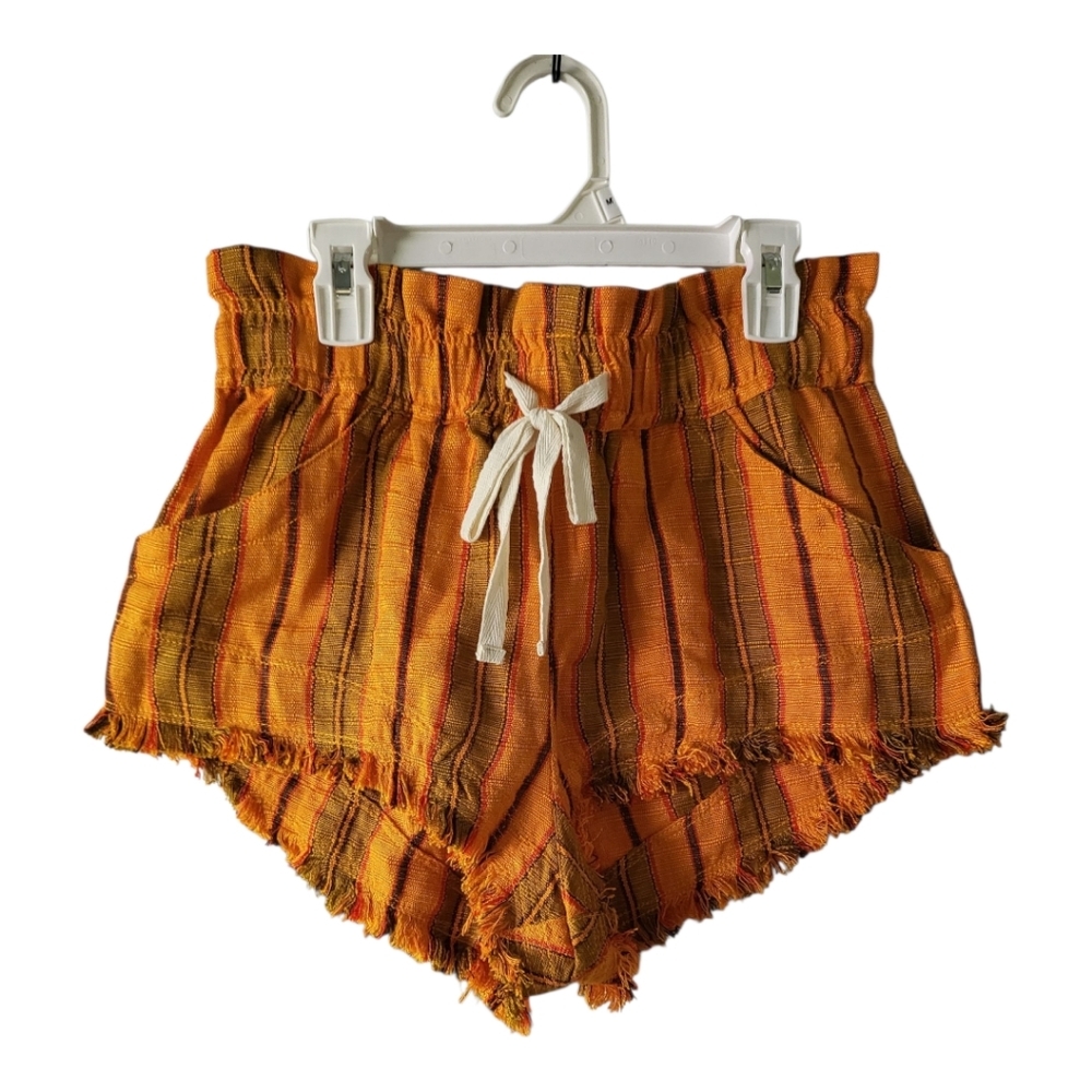 💕BDG Frankie Paperbag Micro Short In Orange Striped Womens Size SP Linen/cotton